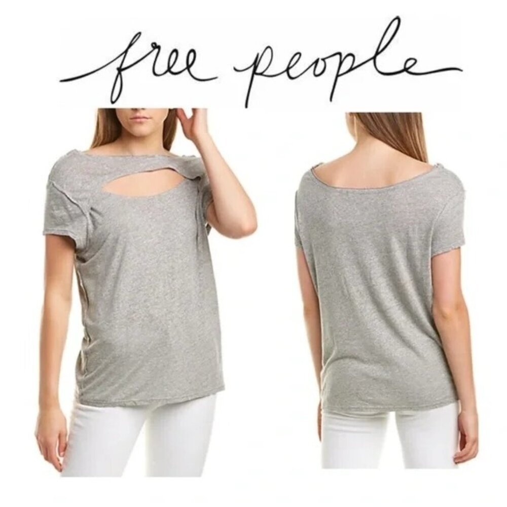Free People June Gray Linen Cut Out Top